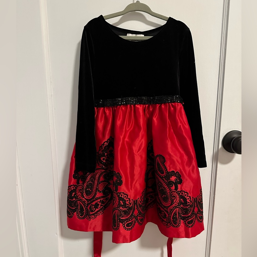 Rare Editions Black and Red Velvet Dress for Toddler Girl